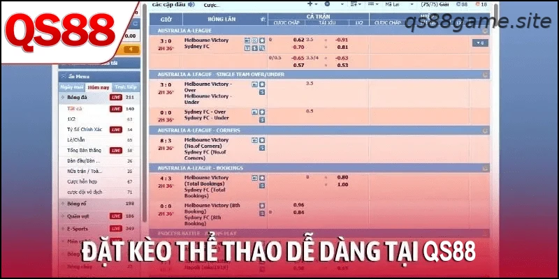 Đặt kèo thể thao dễ dàng tại QS88