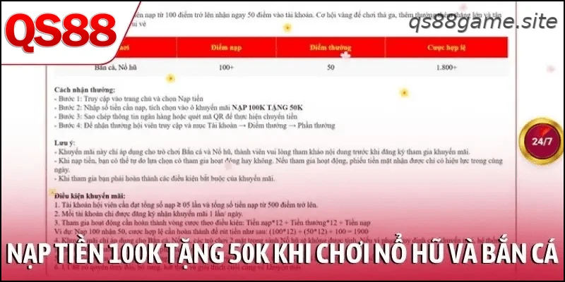 Nạp tiền 100K tặng 50K khi chơi nổ hũ và bắn cá