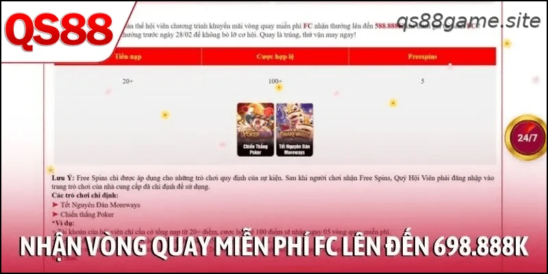 Nhận vòng quay miễn phí FC lên đến 698.888K