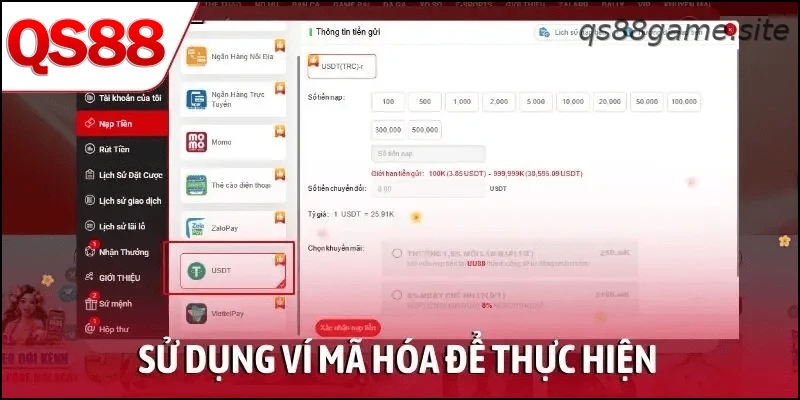 Sử dụng ví mã hóa để nạp tiền QS88 bằng crypto